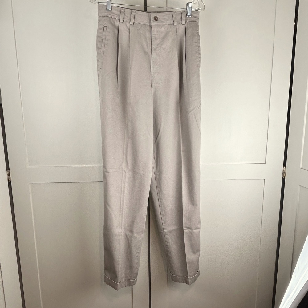 Vintage Hunt Club Pleated Trousers Women 12 Khaki High Waist Cuffed Preppy